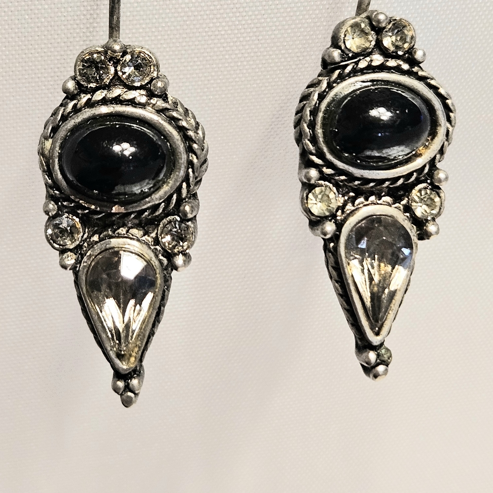 Vintage Silver-Tone & Black Marcasite Dangle Earrings
